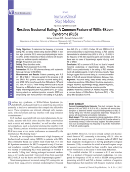 Restless Nocturnal Eating: a Common Feature of Willis-Ekbom Syndrome (RLS) Michael J