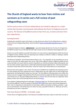 The Church of England Wants to Hear from Victims and Survivors As It Carries out a Full Review of Past Safeguarding Cases