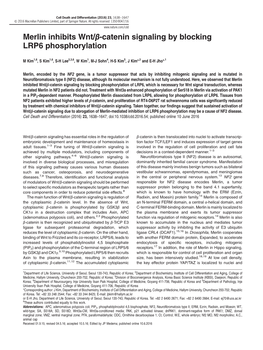 Merlin Inhibits Wnt/Β-Catenin Signaling by Blocking LRP6 Phosphorylation