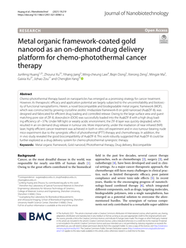 Metal Organic Framework-Coated Gold Nanorod As an On-Demand Drug