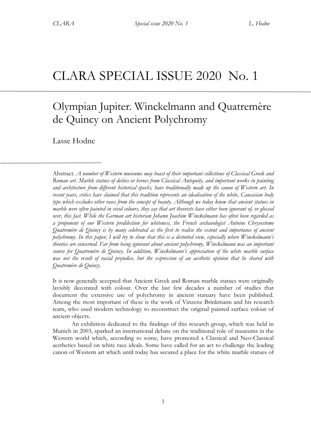 CLARA Special Issue 2020 No. 1 L