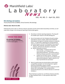 April 26, 2021 Microbiology Lab Updates