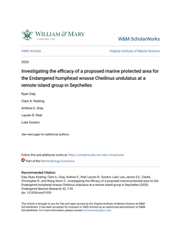 Investigating the Efficacy of a Proposed Marine Protected Area for the Endangered Humphead Wrasse Cheilinus Undulatus at a Remote Island Group in Seychelles