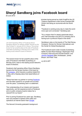 Sheryl Sandberg Joins Facebook Board 26 June 2012