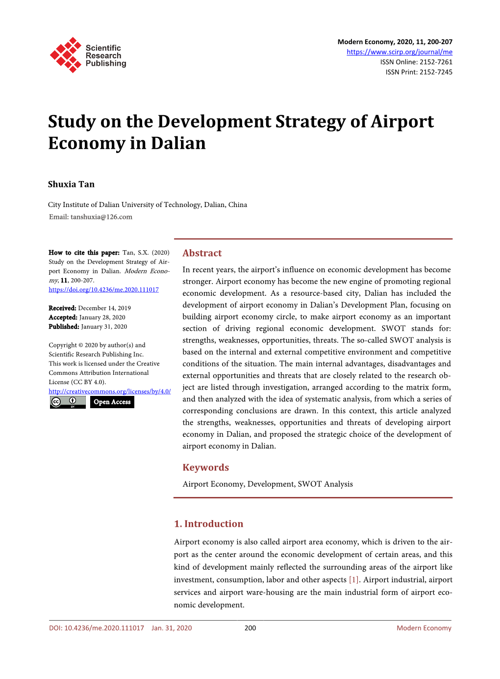 Study on the Development Strategy of Airport Economy in Dalian