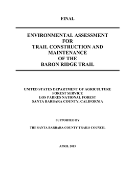 Environmental Assessment for Trail Construction and Maintenance of the Baron Ridge Trail