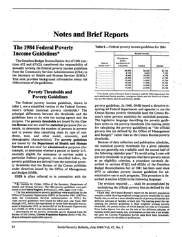 The 1984 Federal Poverty Income Guidelines