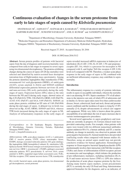 Continuous Evaluation of Changes in the Serum Proteome from Early to Late Stages of Sepsis Caused by Klebsiella Pneumoniae