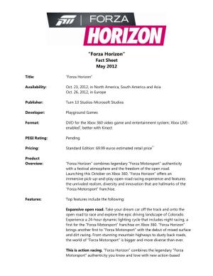 “Forza Horizon” Fact Sheet May 2012