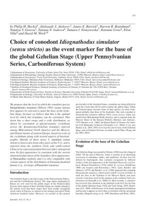 Choice of Conodont Idiognathodus Simulator (Sensu Stricto) As The