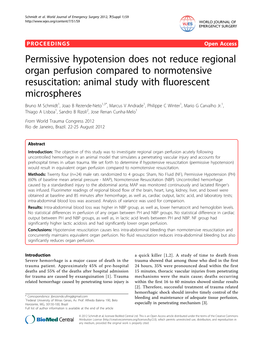 Permissive Hypotension Does Not Reduce Regional Organ Perfusion Compared to Normotensive Resuscitation: Animal Study with Fluore