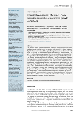 Chemical Compounds of Extracts from Sarcodon Imbricatus at Optimized Growth Conditions