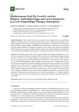 Mediterranean Fruit Fly Ceratitis Capitata (Diptera: Tephritidae) Eggs and Larvae Responses to a Low-Oxygen/High-Nitrogen Atmosphere