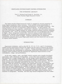 PROPULSION SYSTEM/FLIGHT CONTROL INTEGRATION for SUPERSONIC AIRCRAFT Paul J