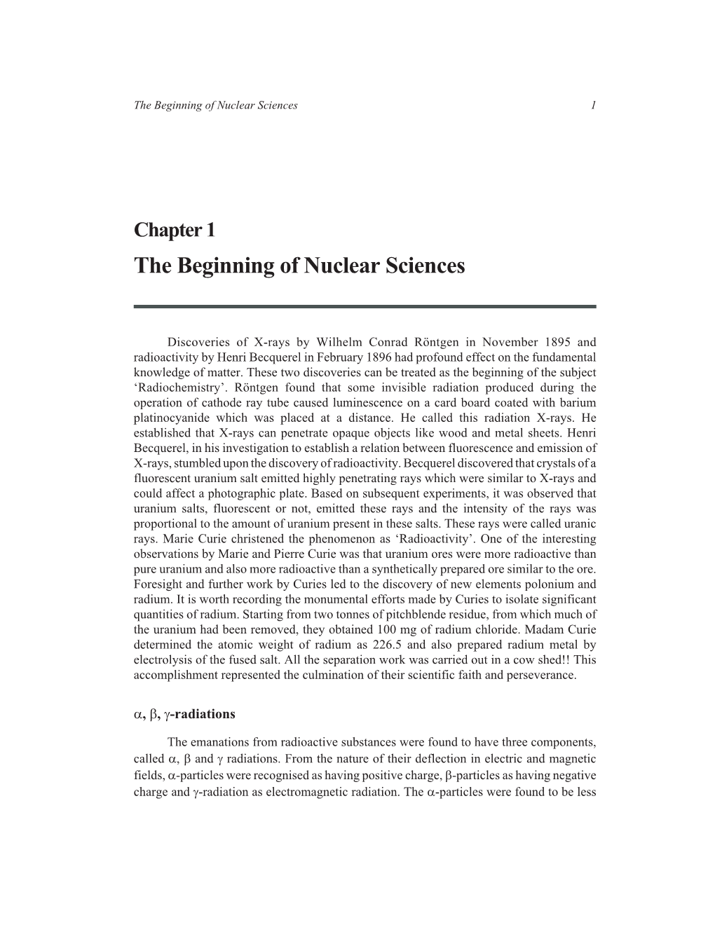 The Beginning of Nuclear Sciences 1