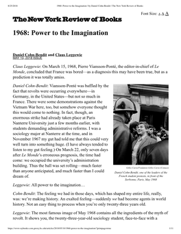 1968: Power to the Imagination | by Daniel Cohn-Bendit | the New York Review of Books