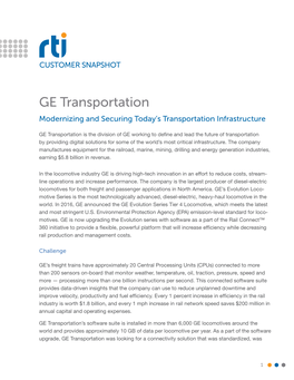 GE Transportation Modernizing and Securing Today’S Transportation Infrastructure