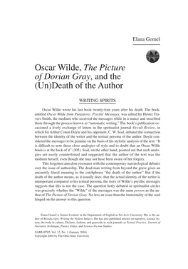 Oscar Wilde, the Picture of Dorian Gray, and the (Un)Death of the Author