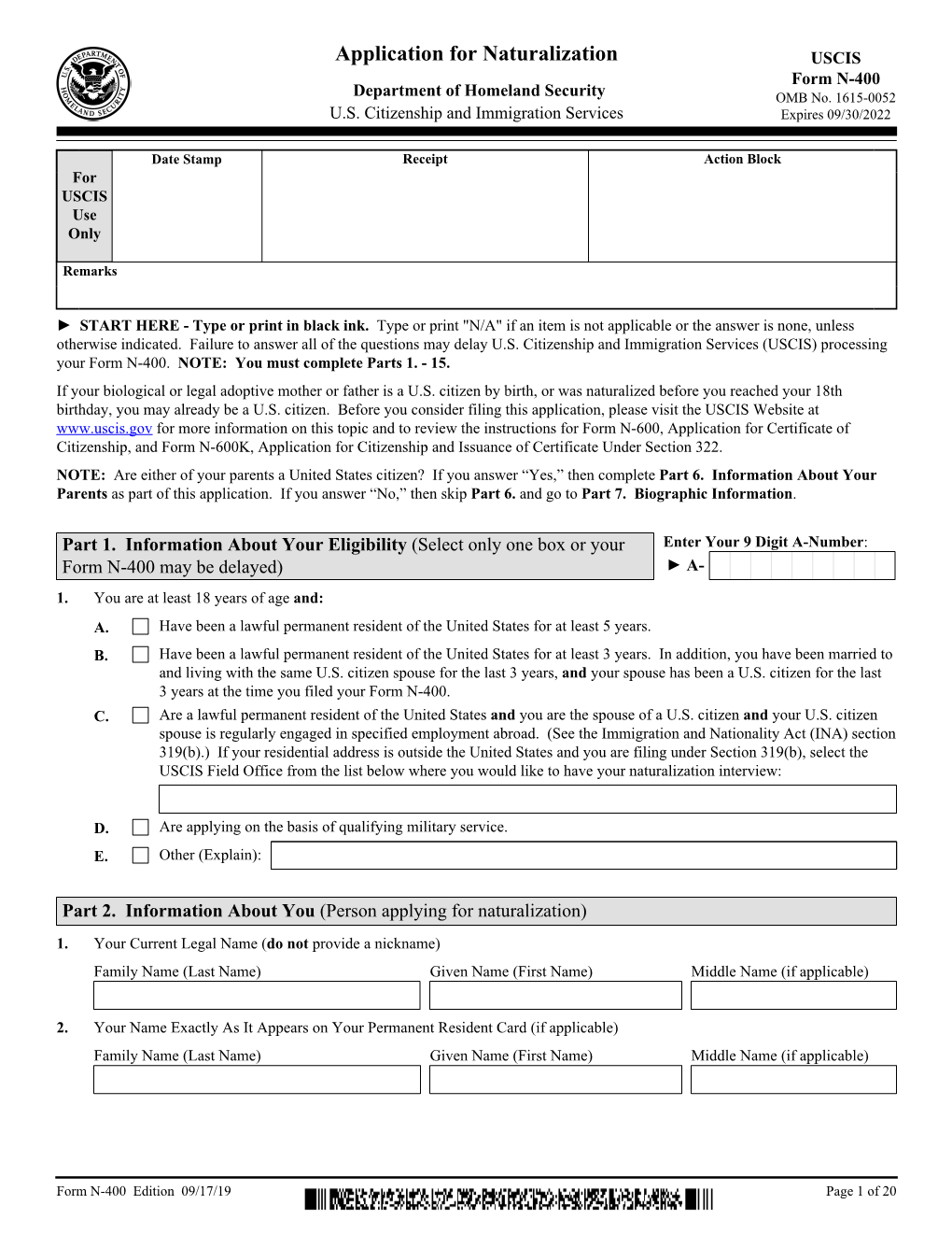 N-400, Application for Naturalization, Subscribed by Me, Including Corrections Number 1 Through ______, Are Complete, True, and Correct