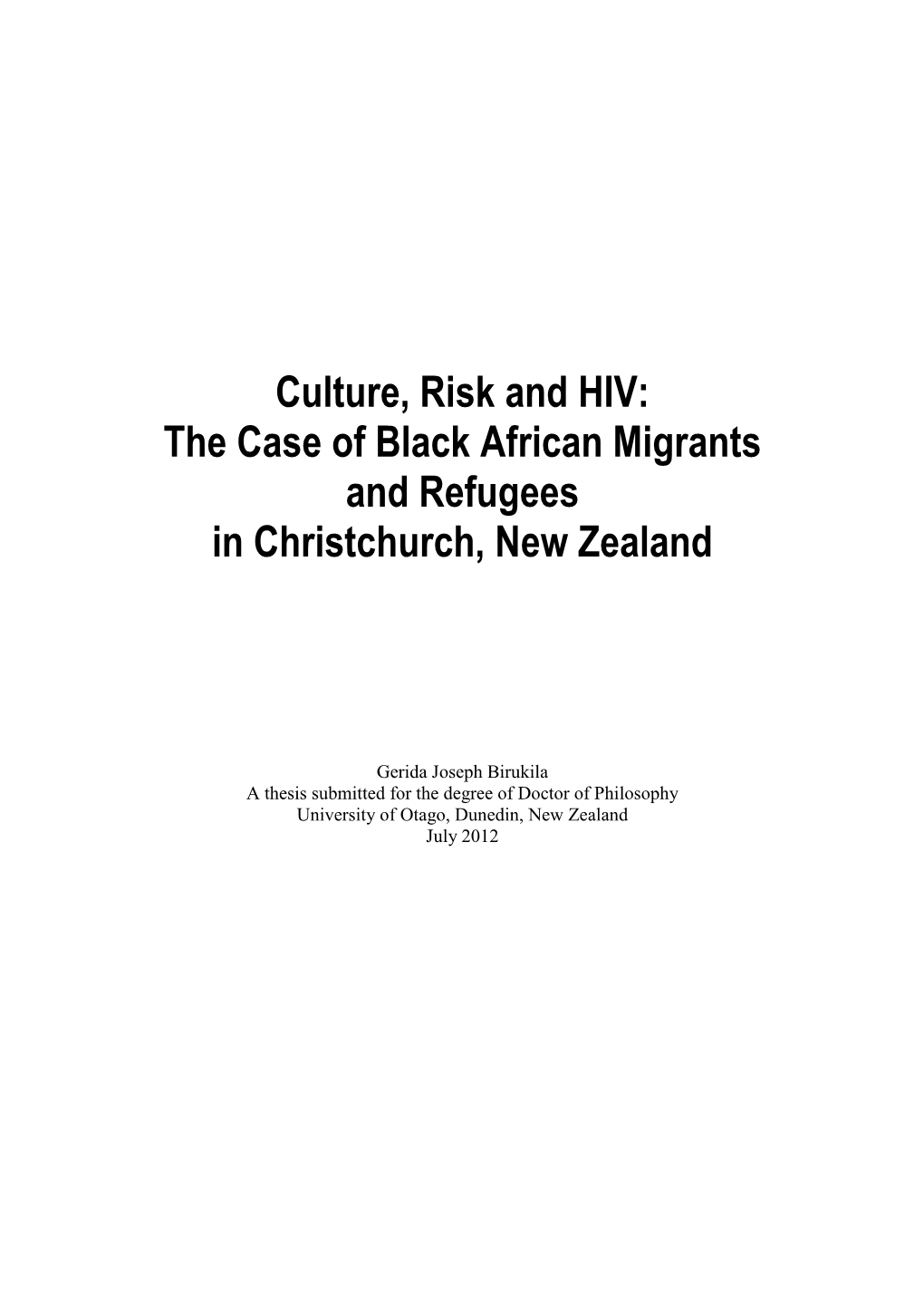 Culture, Risk and HIV: the Case of Black African Migrants and Refugees in Christchurch, New Zealand