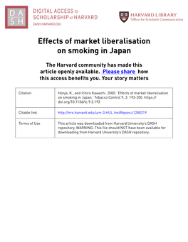 Effects of Market Liberalisation on Smoking in Japan