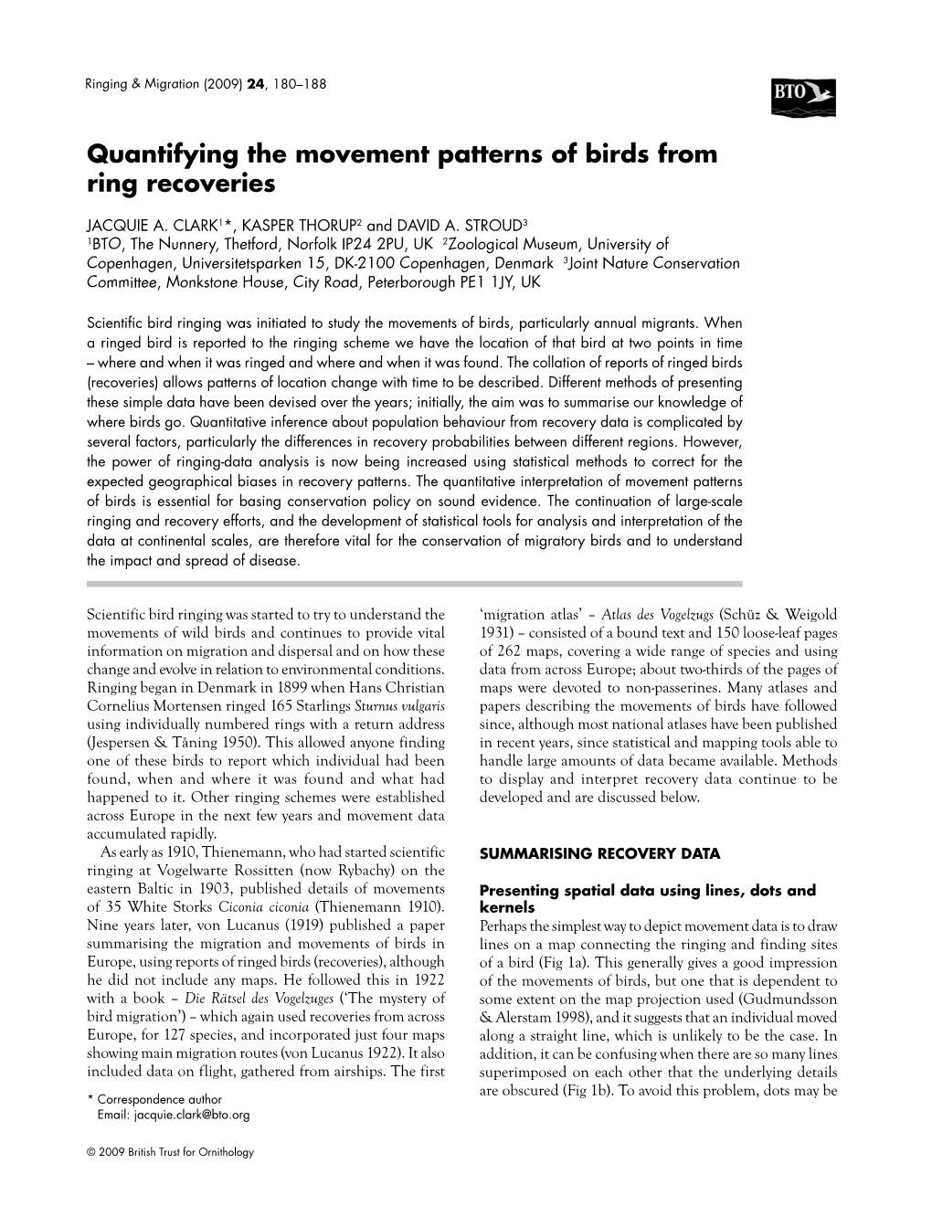 Quantifying the Movement Patterns of Birds from Ring Recoveries