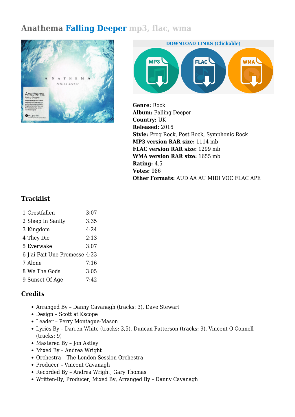 Anathema Falling Deeper Mp3, Flac, Wma
