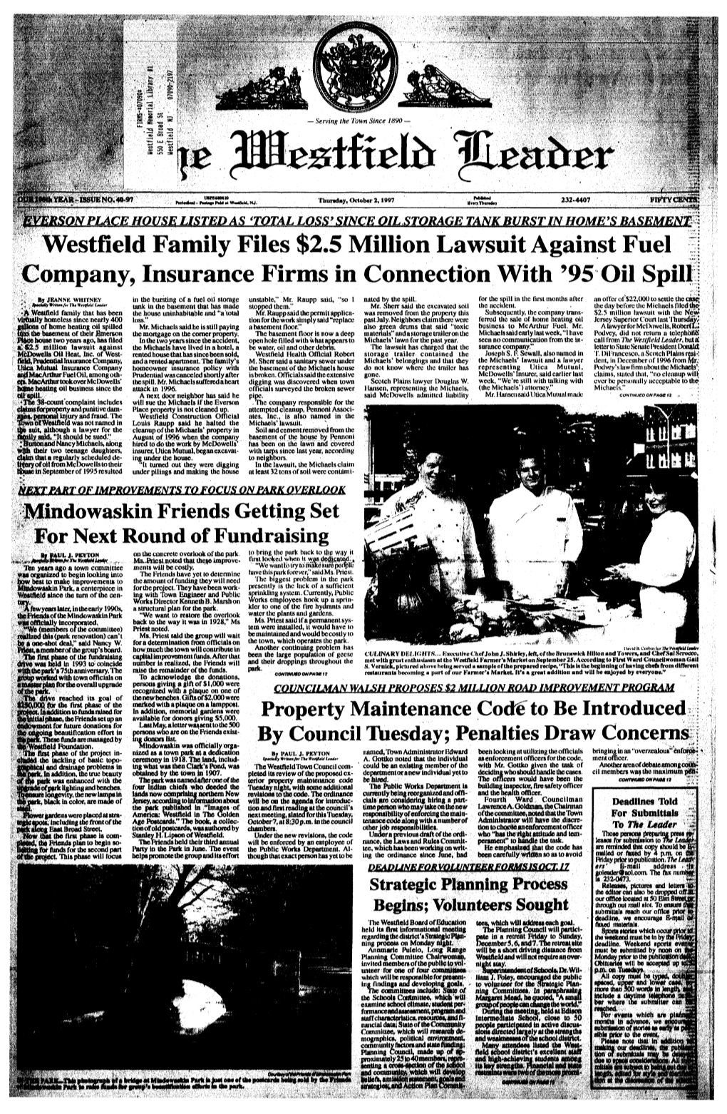 Westfield Family Files $2.5 Million Lawsuit Against Fuel •" Company, Insurance Firms in Connection with '95 Oil Spill