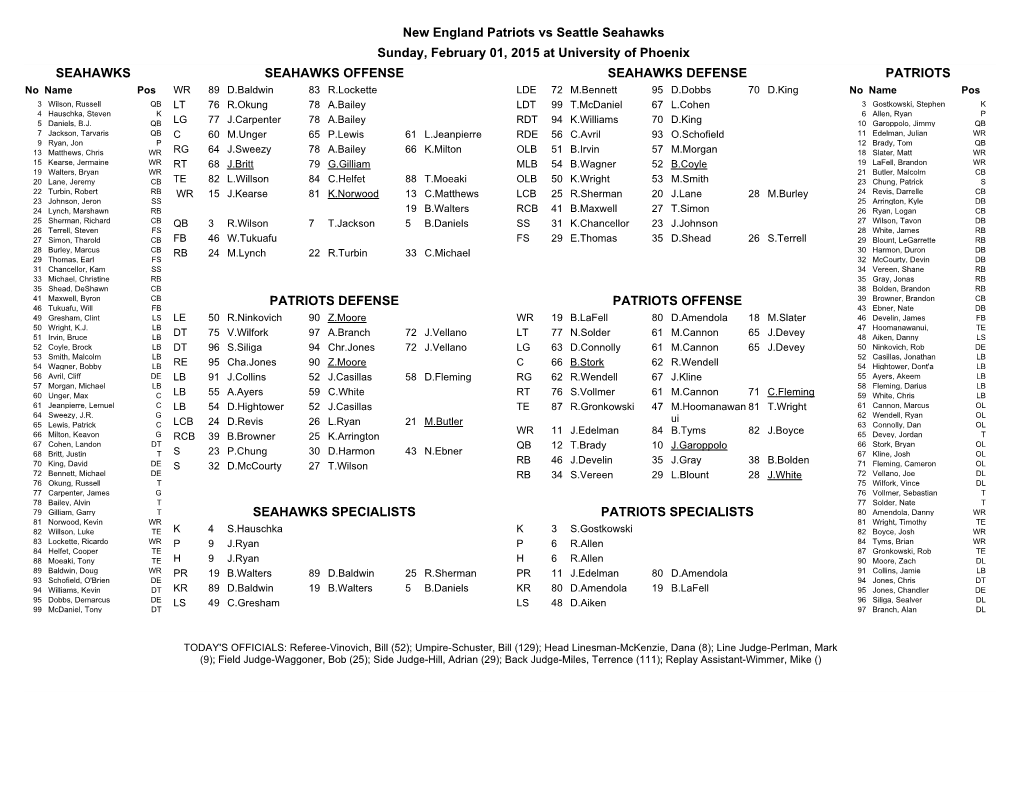 Seahawks Patriots Seahawks Offense Seahawks Defense