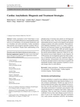 Cardiac Amyloidosis: Diagnosis and Treatment Strategies