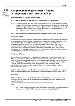 Cargo Manifold Gutter Bars - Freeing (Cont)(1997) (Rev.1 Arrangements and Intact Stability Dec 2007) (ICLL Regulation 24(1)(G) and Regulation 26)