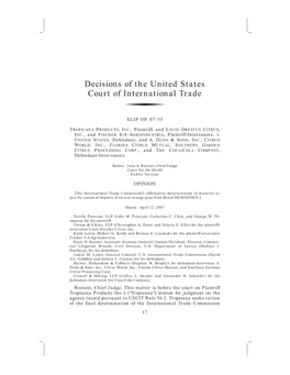 Decisions of the United States Court of International Trade