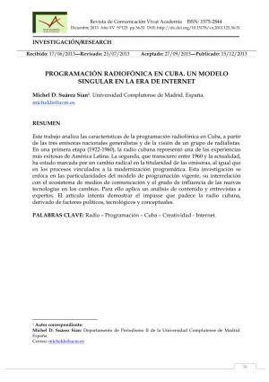 Programación Radiofónica En Cuba. Un Modelo Singular En La Era De Internet