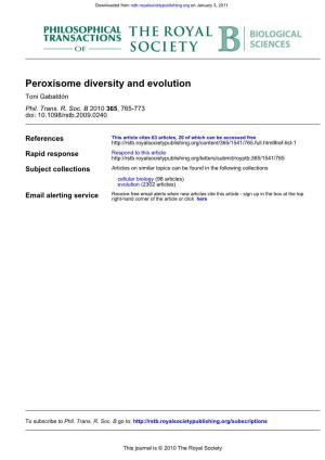 Peroxisome Diversity and Evolution