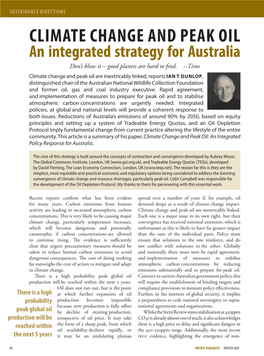 Climate Change and Peak Oil an Integrated Strategy for Australia Don’T Blow It – Good Planets Are Hard to Find