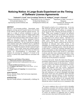 A Large-Scale Experiment on the Timing of Software License Agreements Nathaniel S