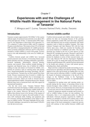 Experiences with and the Challenges of Wildlife Health Management in the National Parks of Tanzania1 T