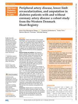 Peripheral Artery Disease, Lower Limb Revascularization, and Amputation in Diabetes Patients with and Without Coronary Artery Di