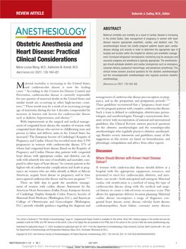Obstetric Anesthesia and Heart Disease