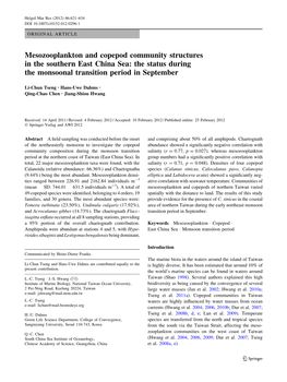 Mesozooplankton and Copepod Community Structures in the Southern East China Sea: the Status During the Monsoonal Transition Period in September