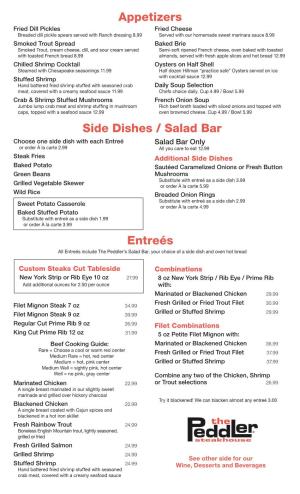 Entreés Side Dishes / Salad Bar Appetizers