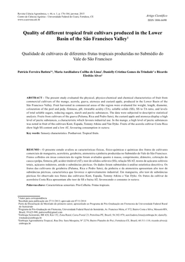 Quality of Different Tropical Fruit Cultivars Produced in the Lower Basin of the São Francisco Valley1