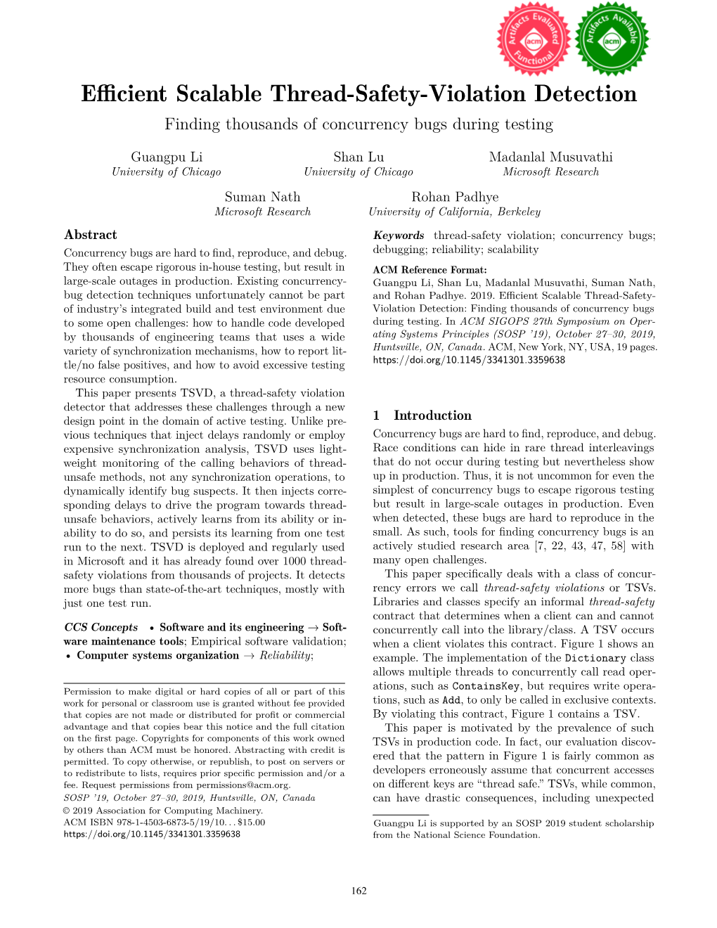 Efficient Scalable Thread-Safety-Violation Detection Finding Thousands of Concurrency Bugs During Testing