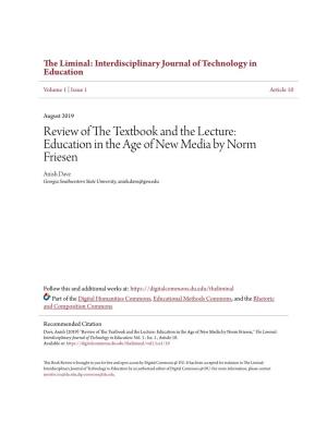 Review of the Textbook and the Lecture: Education in the Age of New Media by Norm Friesen