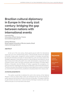 Brazilian Cultural Diplomacy in Europe in the Early 21St Century