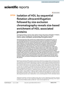 Isolation of HDL by Sequential Flotation Ultracentrifugation Followed by Size