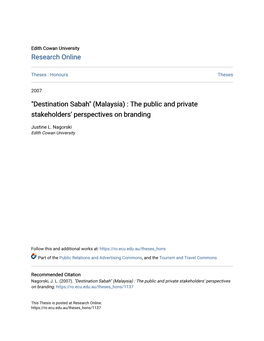 "Destination Sabah" (Malaysia) : the Public and Private Stakeholders' Perspectives on Branding