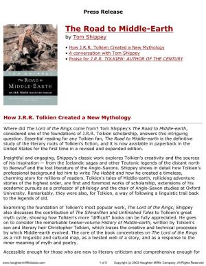 The Road to Middle-Earth by Tom Shippey Press Release