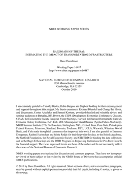 Nber Working Paper Series Railroads of The