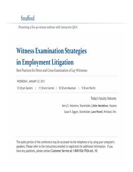 Witness Examination Strategies G in Employment Litigation